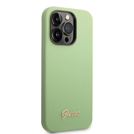 Guess Guess coque en silicone pour iPhone 14 Pro Max - Metal logo - Vert