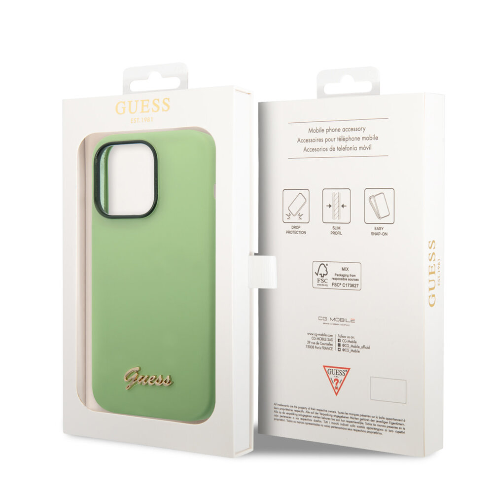Guess Guess coque en silicone pour iPhone 14 Pro Max - Metal logo - Vert