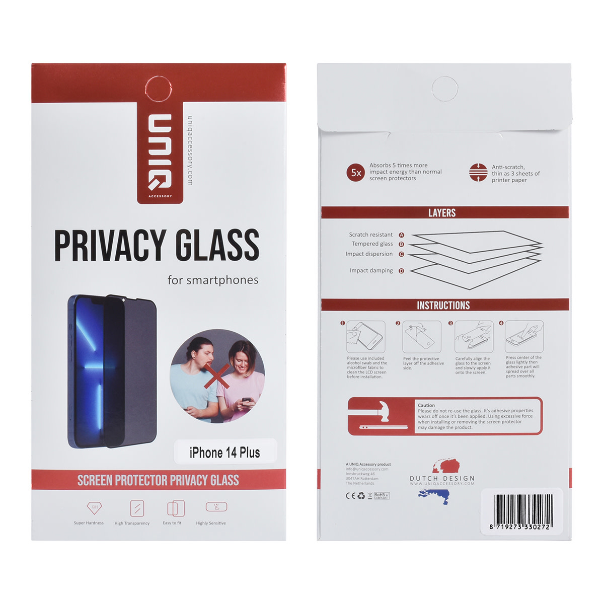 UNIQ Accessory box of 10 - UNIQ Accessory iPhone 14 Plus Screenprotector - Privacy Glass - Zwart, foto 2 van 2
