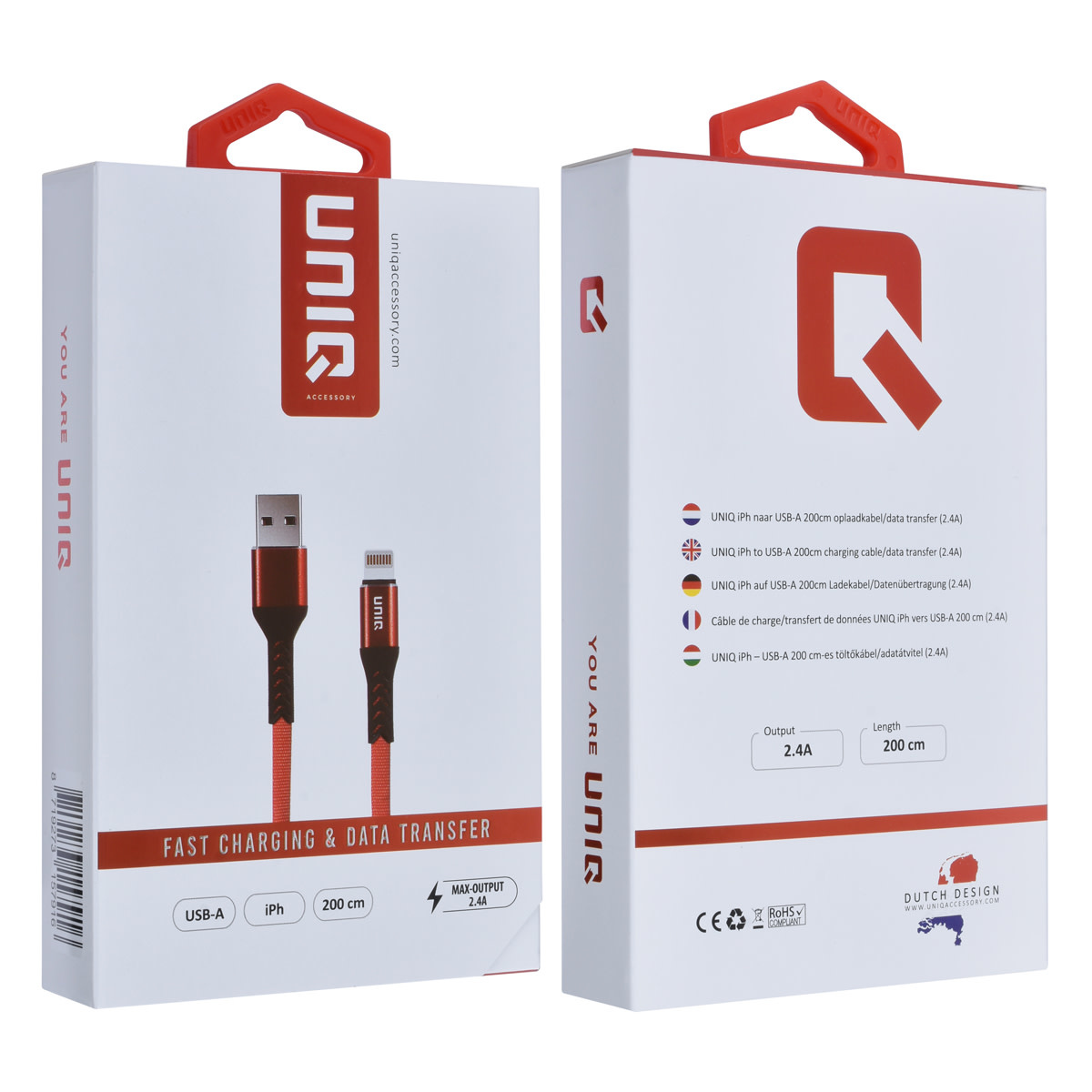 UNIQ Accessory UNIQ Accessory Lightning USB Kabel 200cm snellader dataoverdracht - Rood, foto 4 van 4