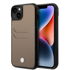 BMW iPhone 14 & 15 Plus Hardcase-Ruckseite - Kartenhalter - Taupe