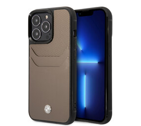 BMW BMW iPhone 14 Pro Hardcase Backcover - Card holder - Taupe BMW BMW iPhone 14 Pro Hardcase Backcover - Card holder - Taupe