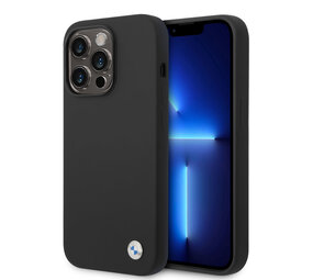BMW BMW Coque en silicone pour iPhone 14 Pro - Metal Logo - Noir