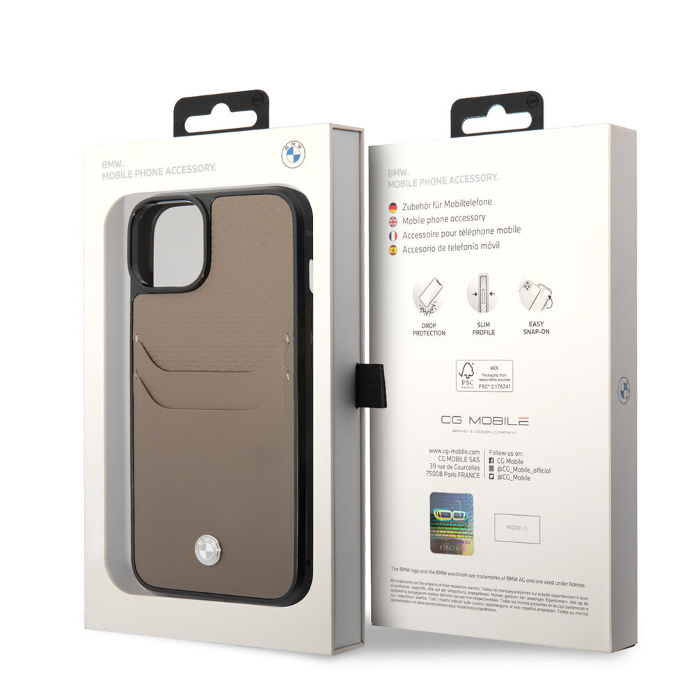 BMW BMW Coque arriere rigide pour iPhone 14 & 13 - Porte-cartes - Taupe BMW BMW Coque arriere rigide pour iPhone 14 & 13 - Porte-cartes - Taupe