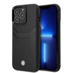 BMW Coque arrière rigide pour iPhone 14 Pro Max - Porte-cartes - Noir
