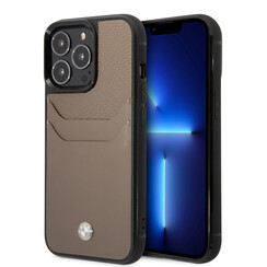 BMW Coque arrière rigide pour iPhone 14 Pro Max - Porte-cartes - Taupe