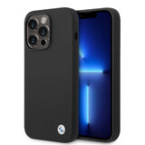 BMW BMW iPhone 14 Pro Max Silicone Backcover - Metal Logo - Zwart