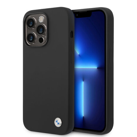 BMW BMW Coque en silicone pour iPhone 14 Pro Max - Metal Logo - Noir