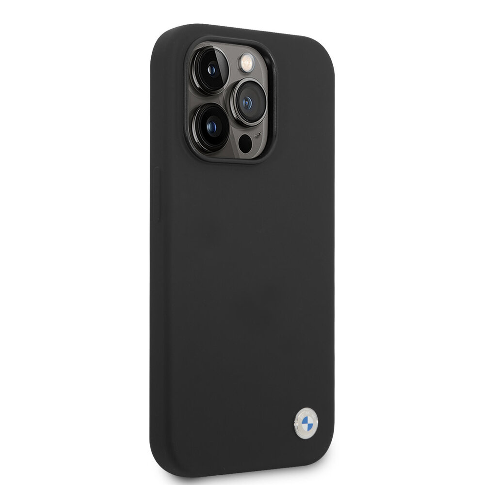 BMW BMW Coque en silicone pour iPhone 14 Pro Max - Metal Logo - Noir