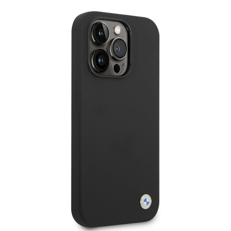 BMW BMW iPhone 14 Pro Max Silicone Backcover - Metal Logo - Zwart