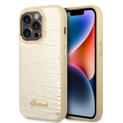 Guess iPhone 14 Pro Hardcase-Rückseite - Croco - Metal Buttons & Camera - Gold