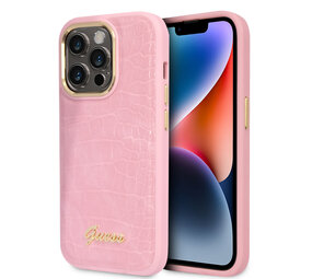 Guess Guess iPhone 14 Pro Hardcase-Rückseite - Croco - Metal Buttons & Camera - Rosa Guess Guess iPhone 14 Pro Hardcase-Rückseite - Croco - Metal Buttons & Camera - Rosa