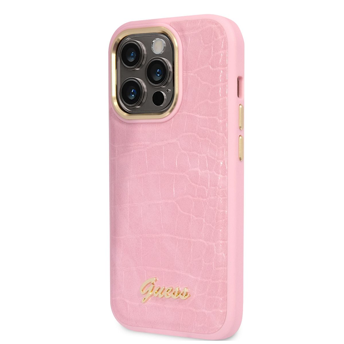 Guess Guess iPhone 14 Pro Hardcase Backcover - Croco - Metal Buttons & Camera - Roze, foto 2 van 6