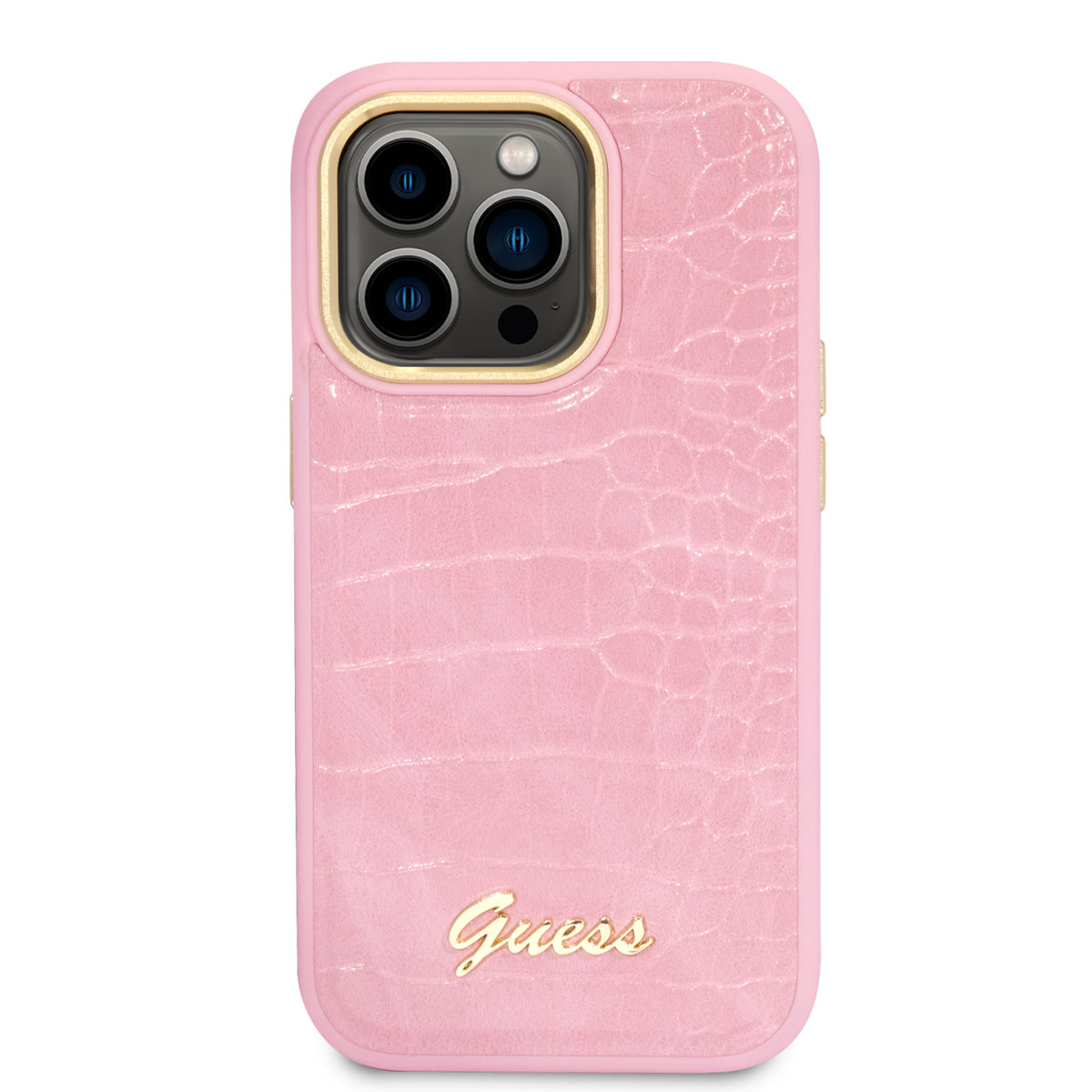 Guess Guess iPhone 14 Pro Hardcase Backcover - Croco - Metal Buttons & Camera - Roze, foto 3 van 6