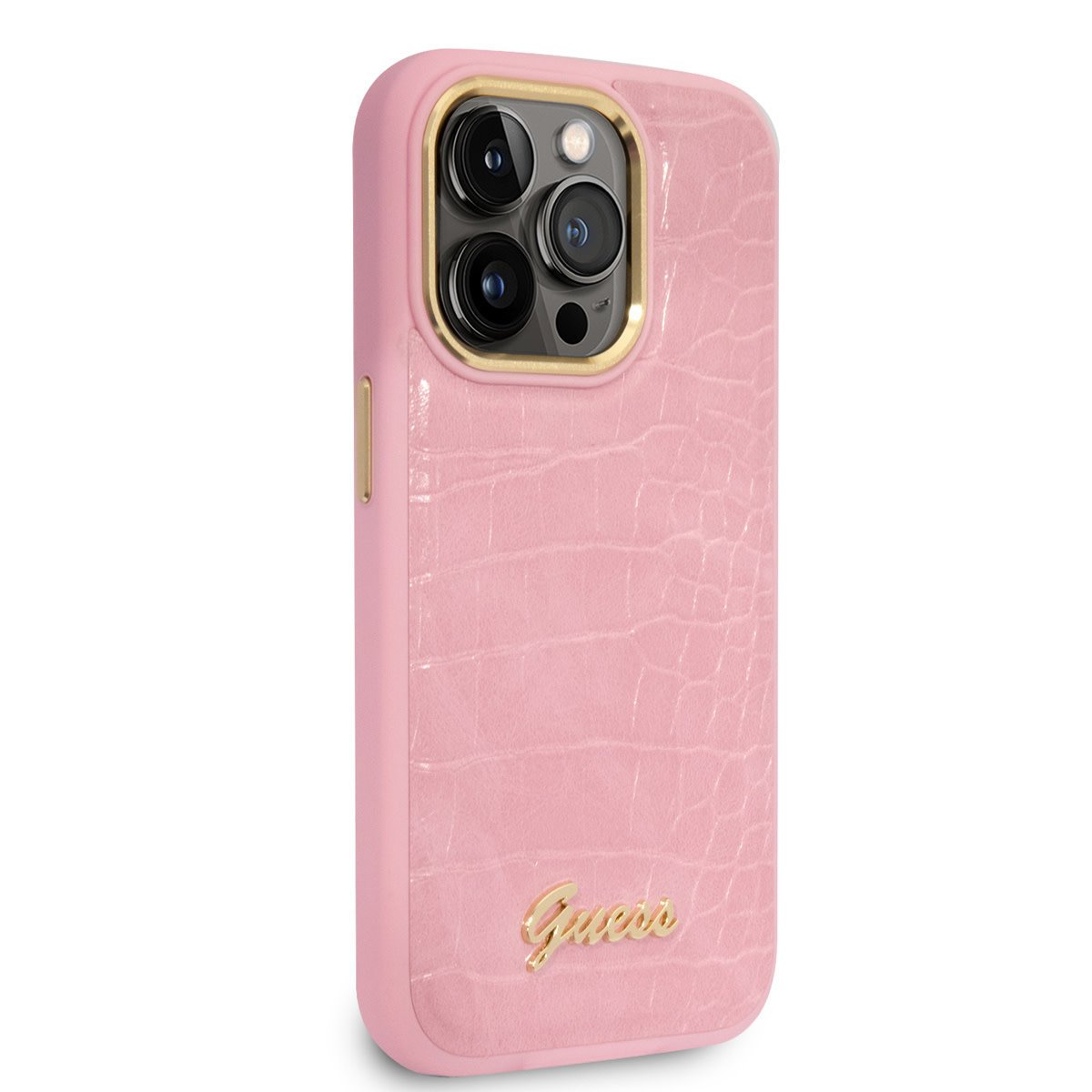 Guess Guess iPhone 14 Pro Hardcase Backcover - Croco - Metal Buttons & Camera - Roze, foto 4 van 6