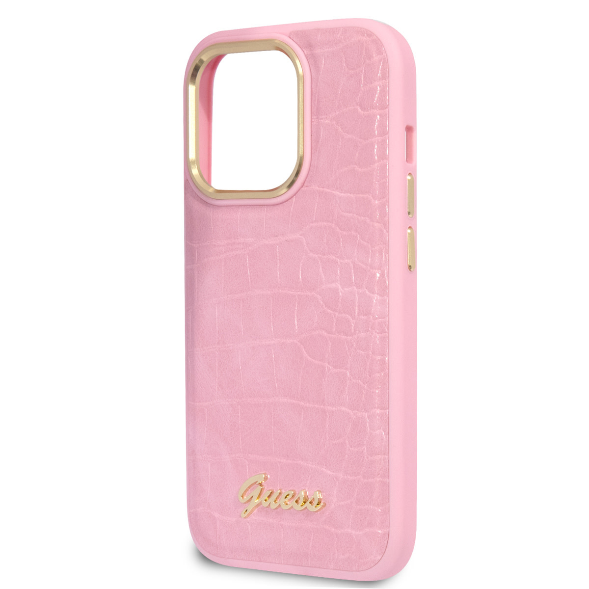 Guess Guess iPhone 14 Pro Hardcase Backcover - Croco - Metal Buttons & Camera - Roze, foto 5 van 6
