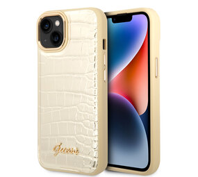Guess Guess iPhone 14 & 15 Plus Hardcase-Ruckseite - Croco - Metal Buttons & Camera - Gold Guess Guess iPhone 14 & 15 Plus Hardcase-Ruckseite - Croco - Metal Buttons & Camera - Gold