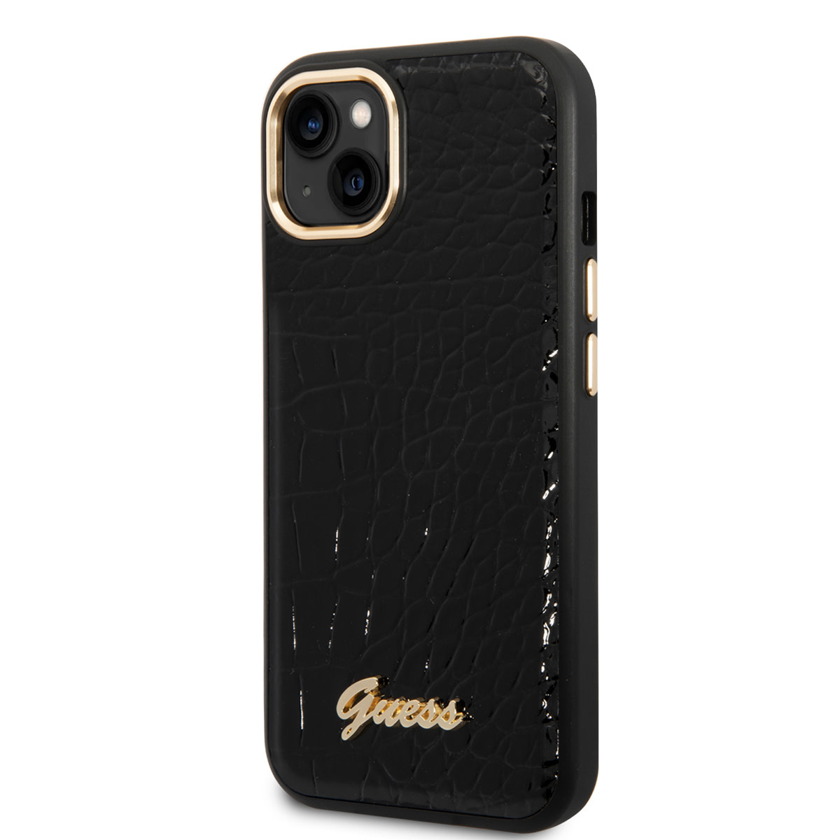 Guess Guess iPhone 14 & 15 Plus Hardcase Backcover - Croco - Metal Buttons & Camera - Zwart, foto 2 van 6
