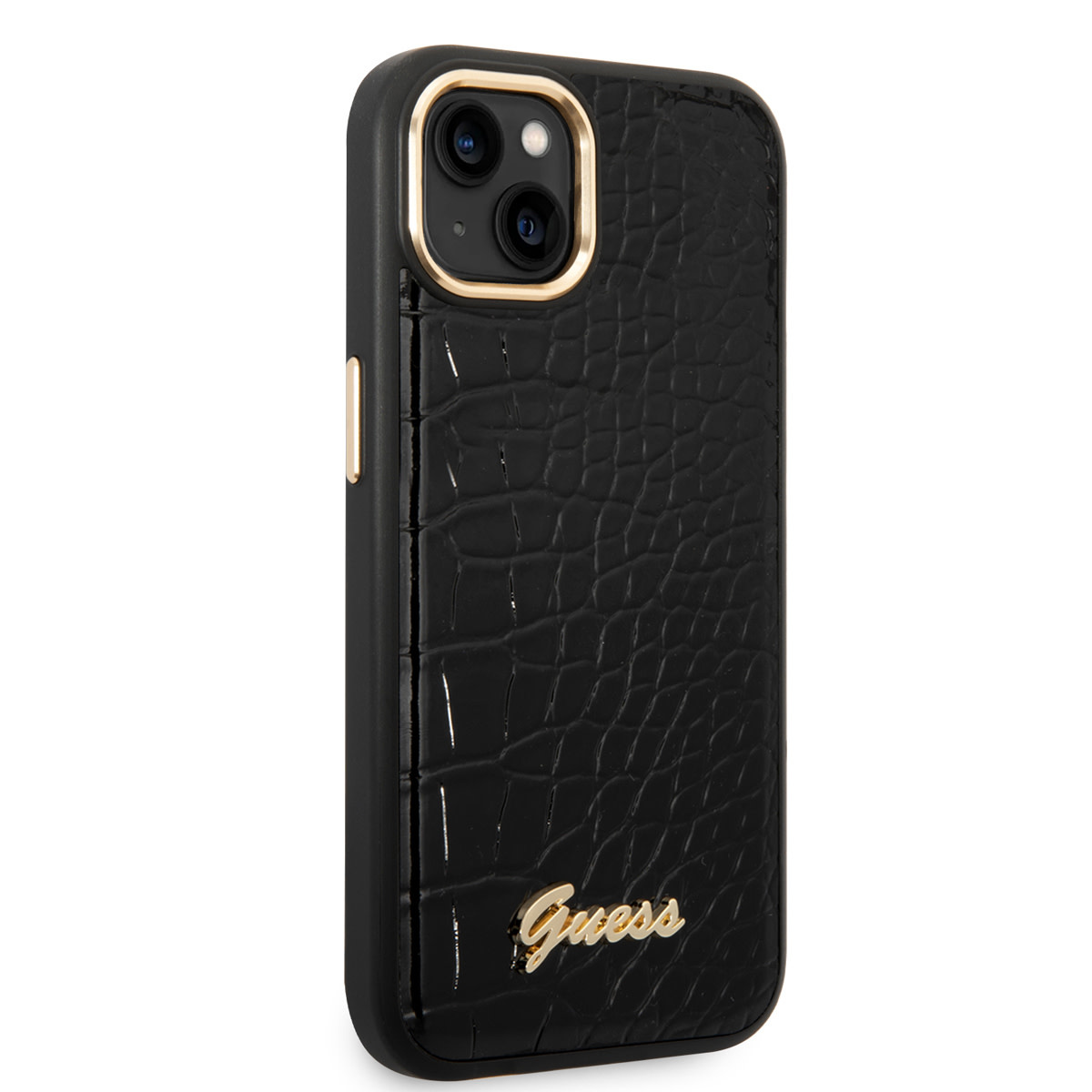 Guess Guess iPhone 14 & 15 Plus Hardcase Backcover - Croco - Metal Buttons & Camera - Zwart, foto 4 van 6