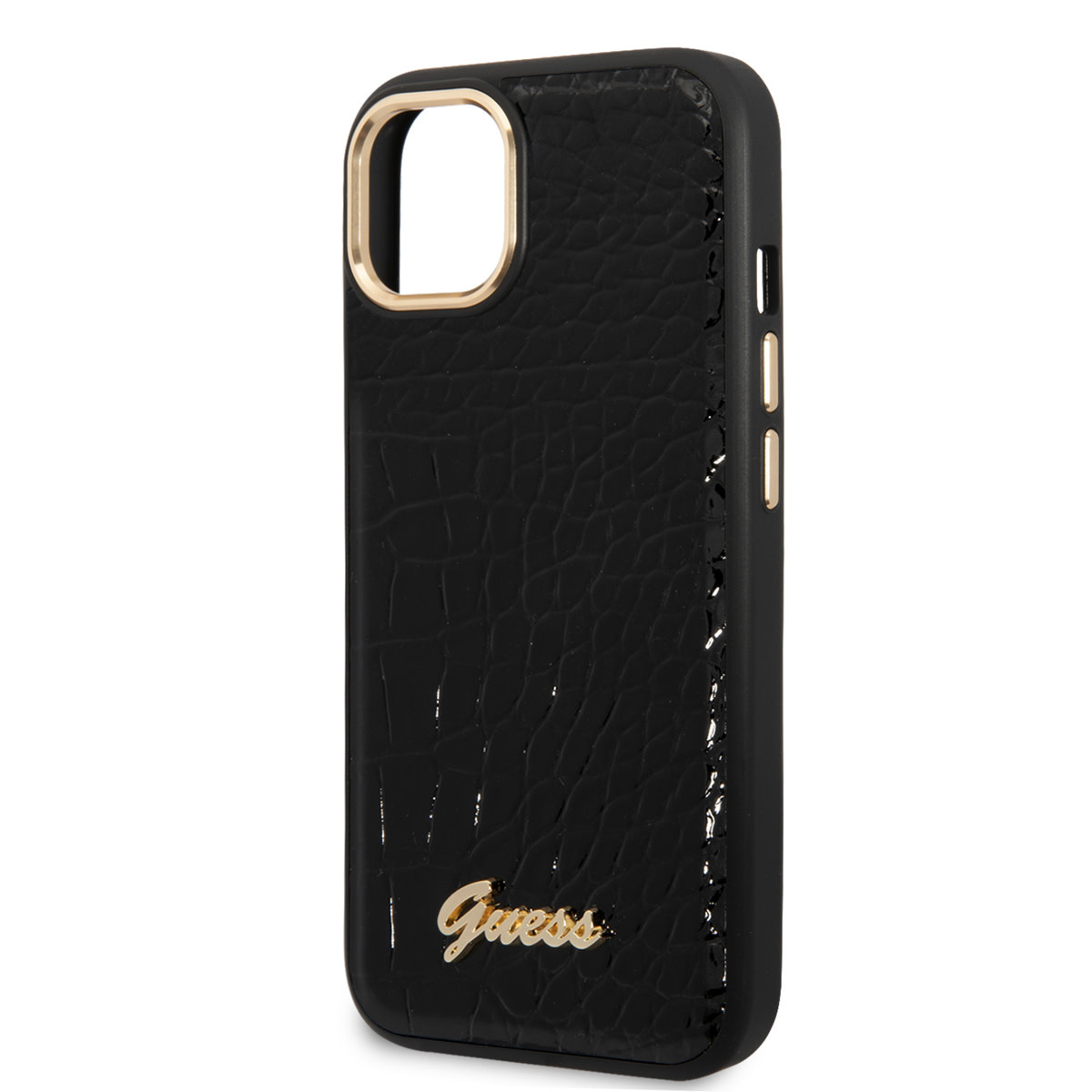 Guess Guess iPhone 14 & 15 Plus Hardcase Backcover - Croco - Metal Buttons & Camera - Zwart, foto 5 van 6