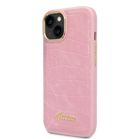 Guess Guess iPhone 14 & 15 Plus Hardcase-Ruckseite - Croco - Metal Buttons & Camera - Rosa Guess Guess iPhone 14 & 15 Plus Hardcase-Ruckseite - Croco - Metal Buttons & Camera - Rosa