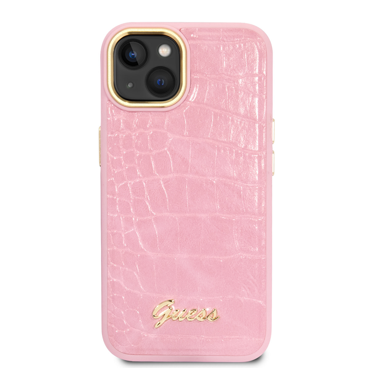 Guess Guess iPhone 14 & 13 Hardcase Backcover - Croco - Metal Buttons & Camera - Roze, foto 3 van 6