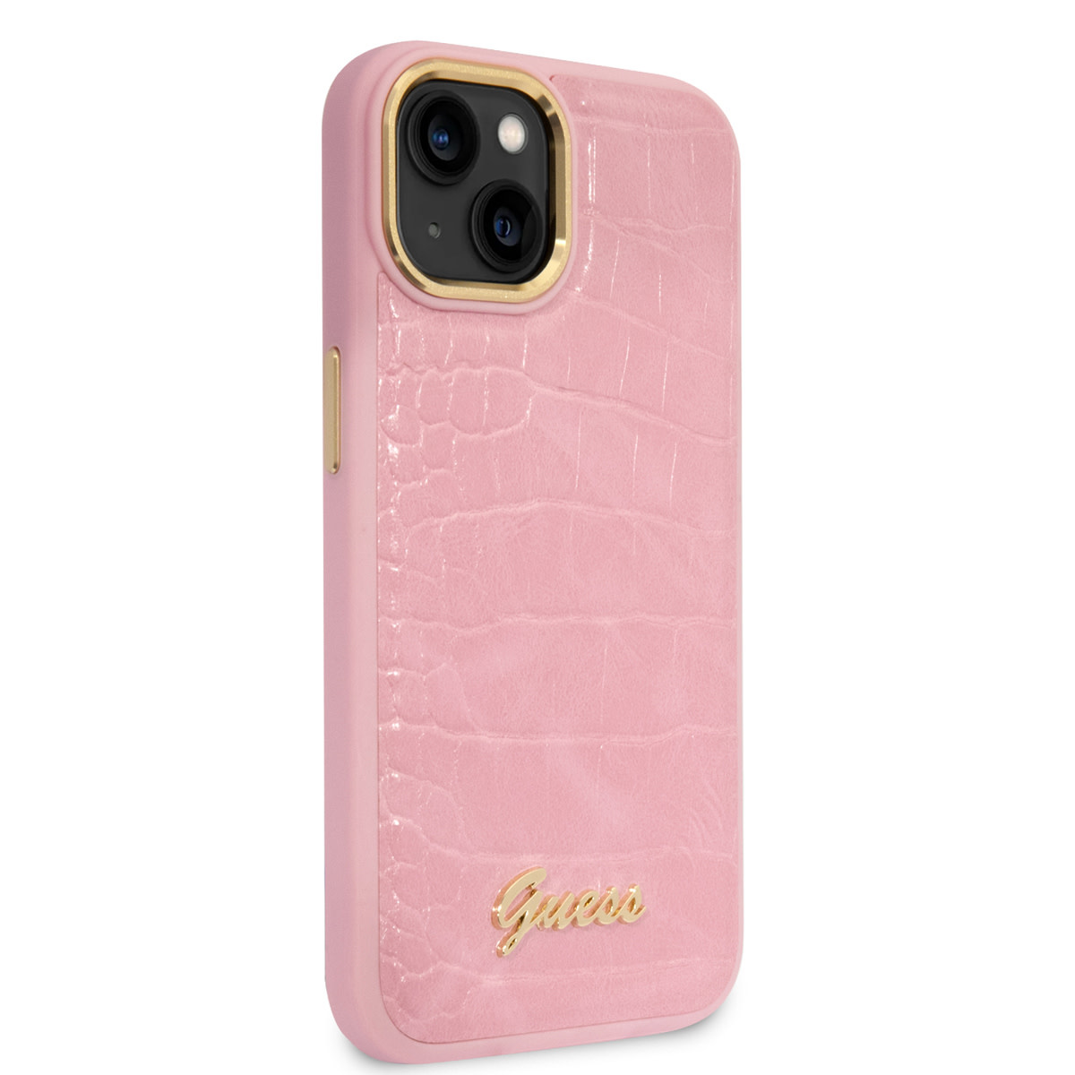 Guess Guess iPhone 14 & 13 Hardcase Backcover - Croco - Metal Buttons & Camera - Roze, foto 4 van 6