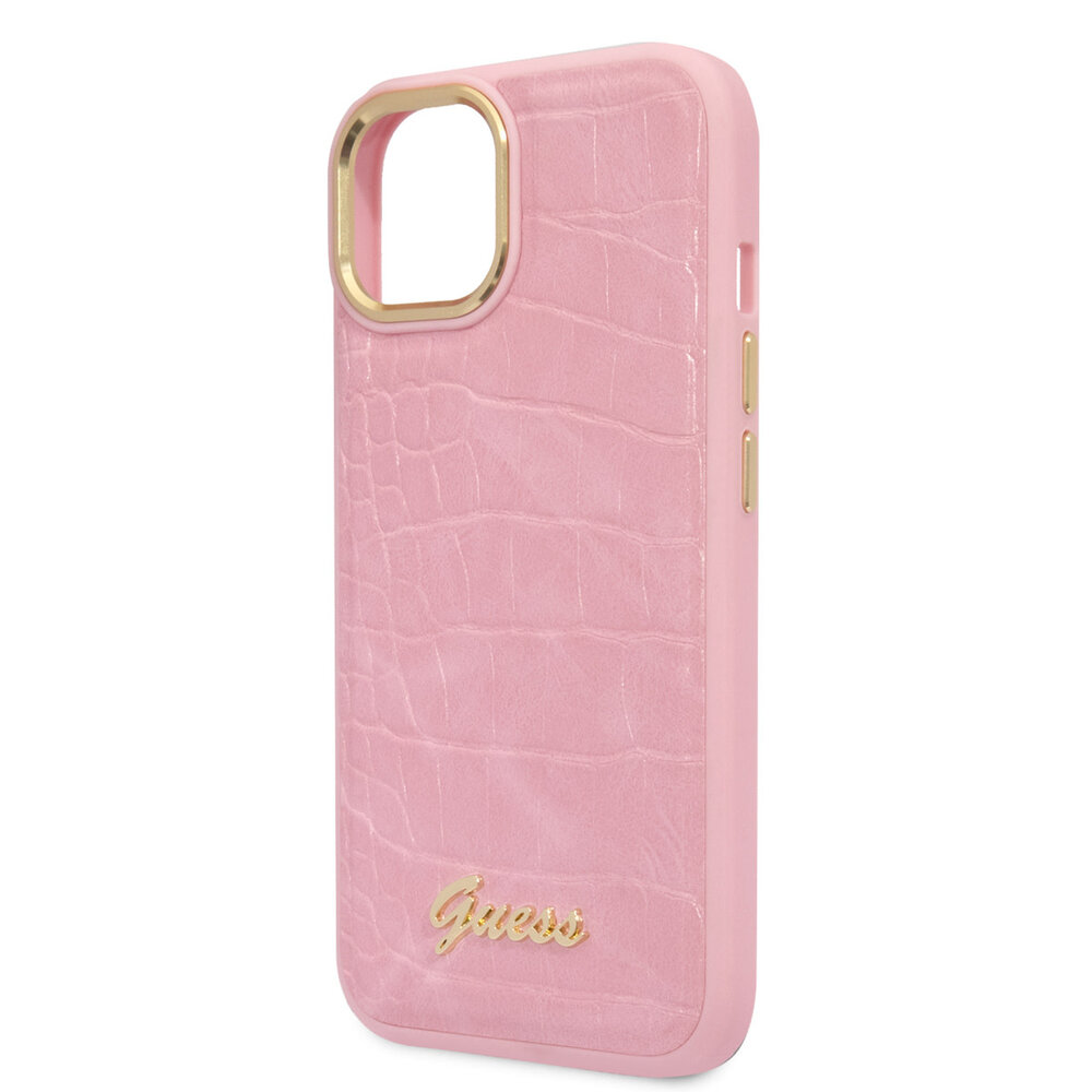 Guess Guess iPhone 14 & 13 Hardcase-Ruckseite - Croco - Metal Buttons & Camera - Rosa Guess Guess iPhone 14 & 13 Hardcase-Ruckseite - Croco - Metal Buttons & Camera - Rosa