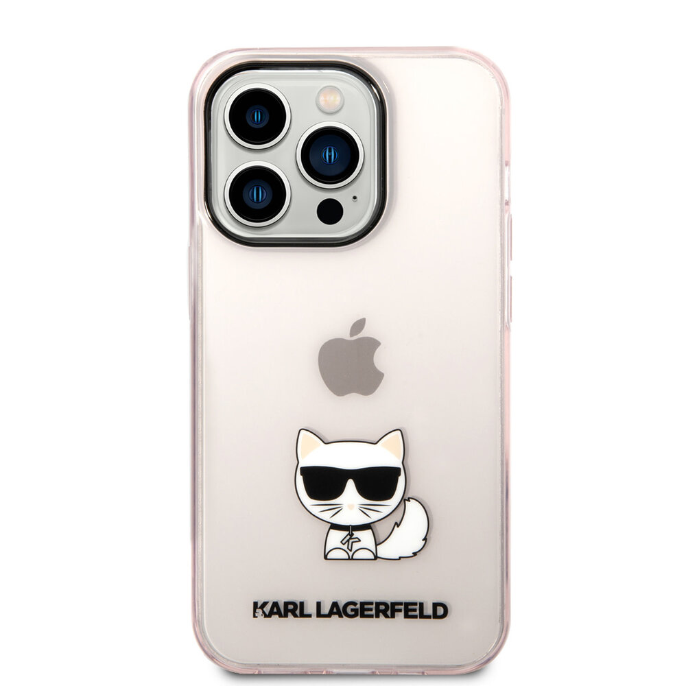 Karl Lagerfeld Karl Lagerfeld iPhone 14 Pro TPU Backcover - Choupette - Transparent - Roze Karl Lagerfeld Karl Lagerfeld iPhone 14 Pro TPU Backcover - Choupette - Transparent - Roze