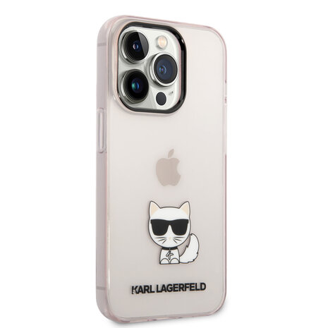Karl Lagerfeld Karl Lagerfeld iPhone 14 Pro TPU Backcover - Choupette - Transparent - Roze Karl Lagerfeld Karl Lagerfeld iPhone 14 Pro TPU Backcover - Choupette - Transparent - Roze