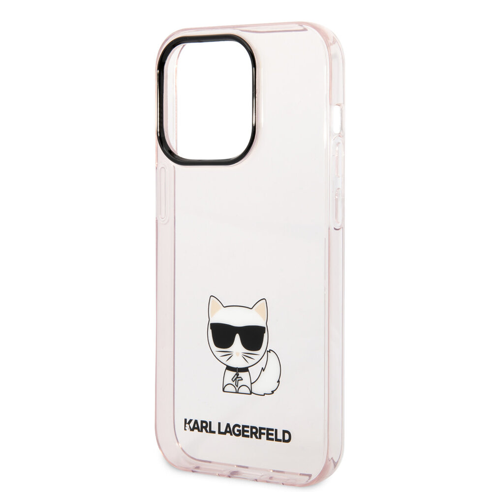Karl Lagerfeld Karl Lagerfeld iPhone 14 Pro TPU Backcover - Choupette - Transparent - Roze Karl Lagerfeld Karl Lagerfeld iPhone 14 Pro TPU Backcover - Choupette - Transparent - Roze