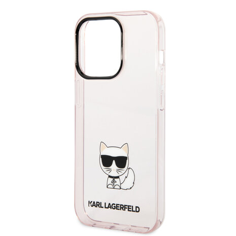 Karl Lagerfeld Karl Lagerfeld iPhone 14 Pro TPU Backcover - Choupette - Transparent - Roze Karl Lagerfeld Karl Lagerfeld iPhone 14 Pro TPU Backcover - Choupette - Transparent - Roze