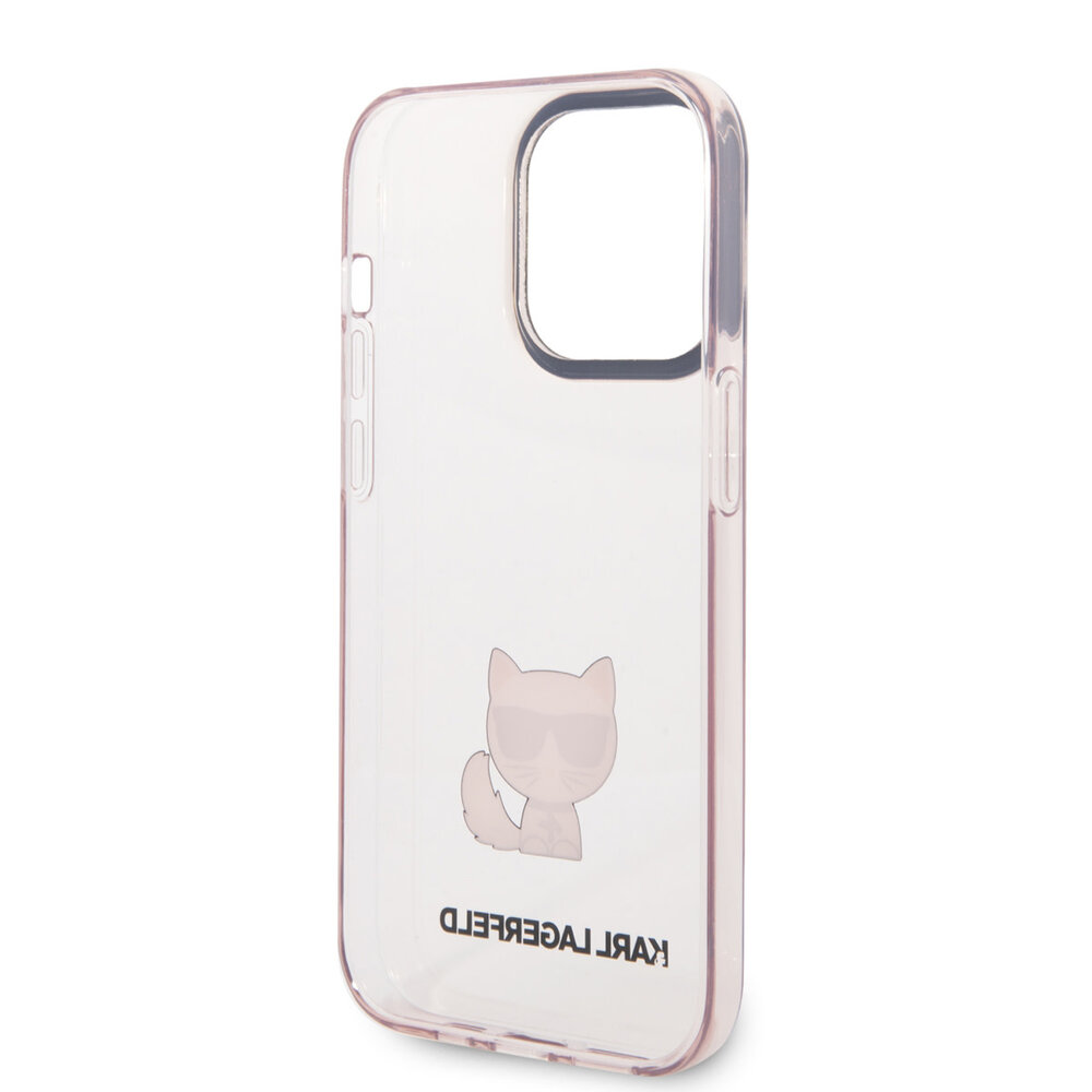 Karl Lagerfeld Karl Lagerfeld iPhone 14 Pro TPU Backcover - Choupette - Transparent - Roze Karl Lagerfeld Karl Lagerfeld iPhone 14 Pro TPU Backcover - Choupette - Transparent - Roze