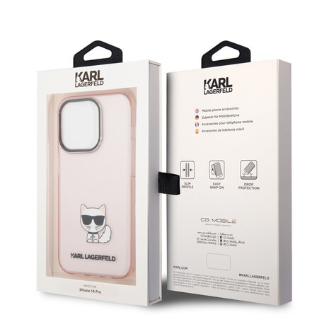 Karl Lagerfeld Karl Lagerfeld iPhone 14 Pro TPU Backcover - Choupette - Transparent - Roze Karl Lagerfeld Karl Lagerfeld iPhone 14 Pro TPU Backcover - Choupette - Transparent - Roze