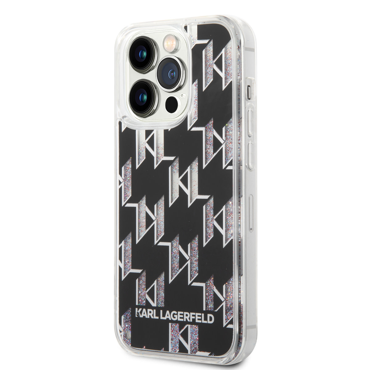 Karl Lagerfeld Karl Lagerfeld iPhone 14 Pro TPU Backcover - Liquid Glitter - Monogram - Zwart, foto 2 van 6