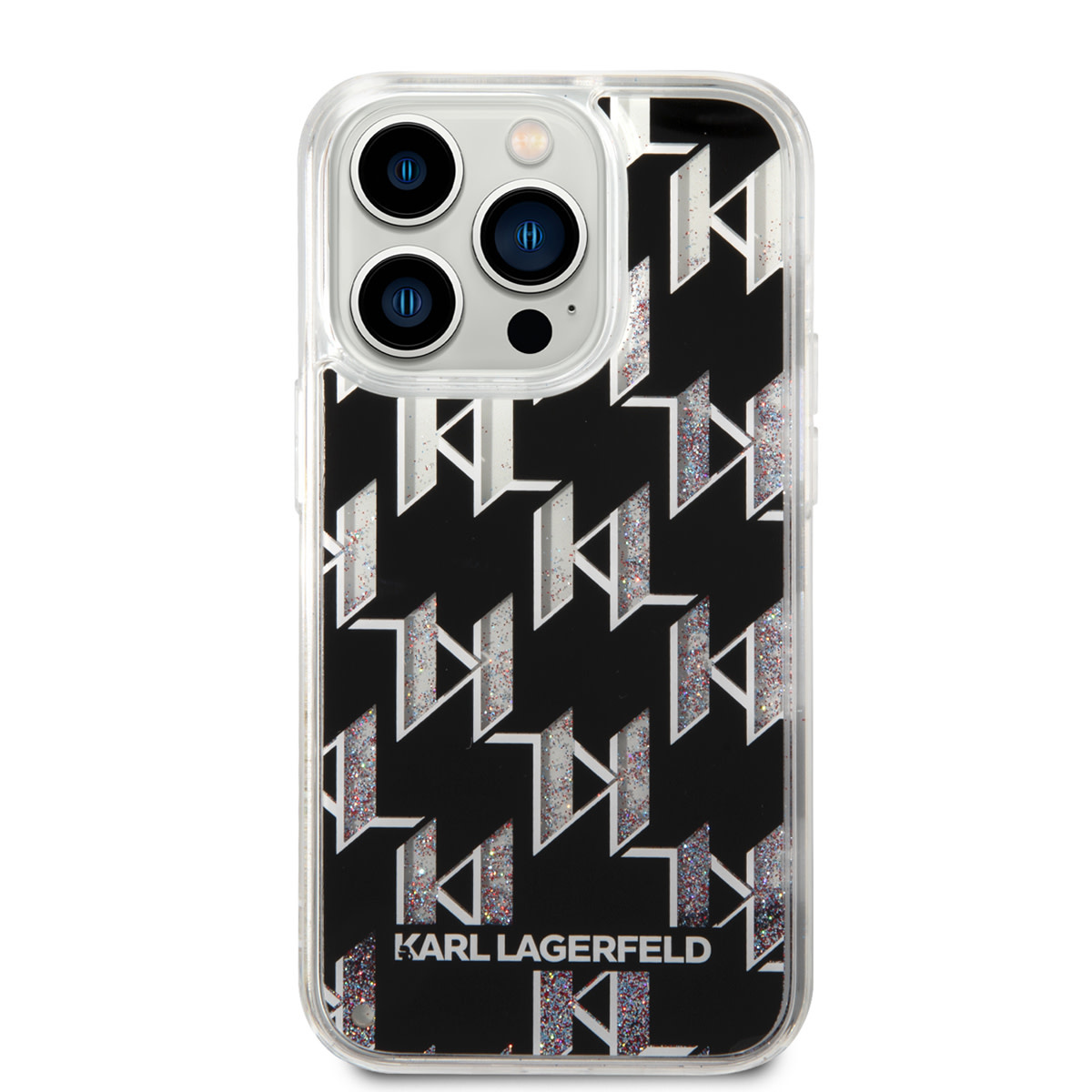 Karl Lagerfeld Karl Lagerfeld iPhone 14 Pro TPU Backcover - Liquid Glitter - Monogram - Zwart, foto 3 van 6