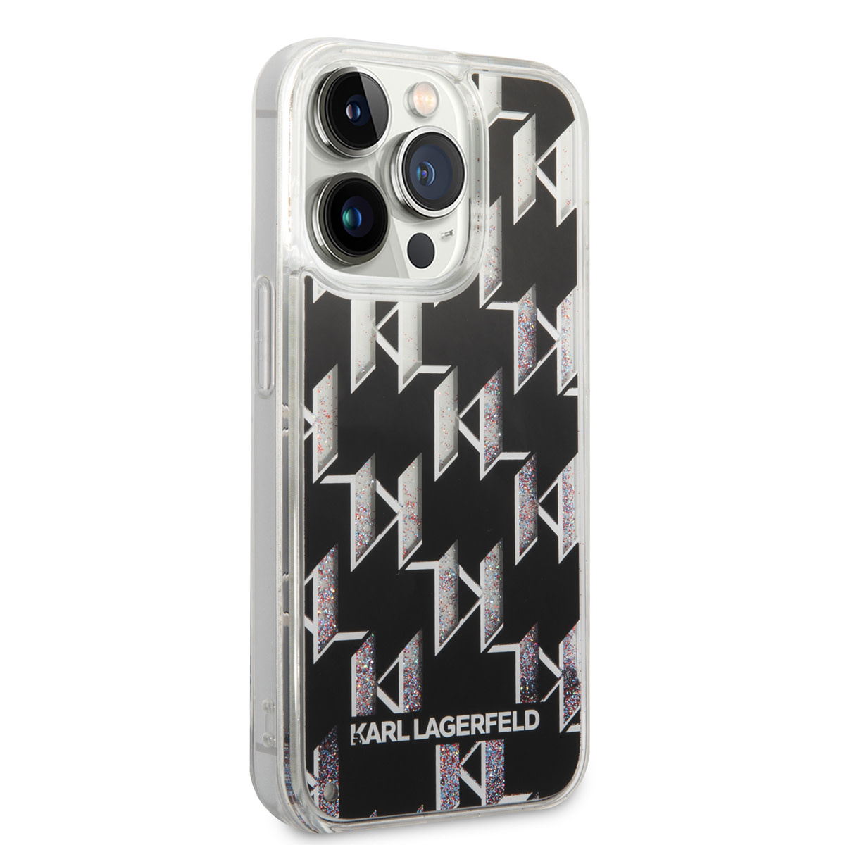 Karl Lagerfeld Karl Lagerfeld iPhone 14 Pro TPU Backcover - Liquid Glitter - Monogram - Zwart, foto 4 van 6