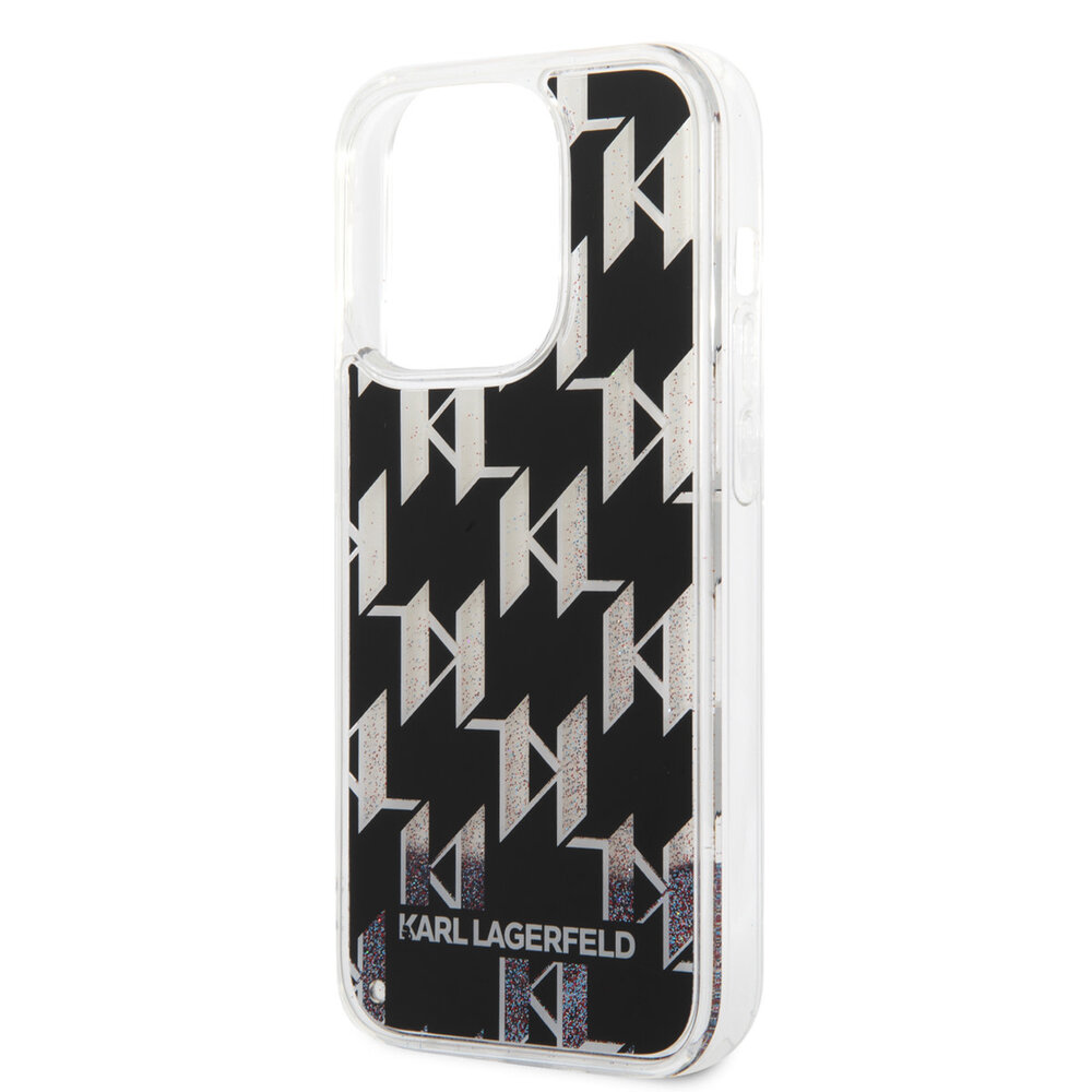 Karl Lagerfeld Karl Lagerfeld iPhone 14 Pro TPU Backcover - Liquid Glitter - Monogram - Zwart Karl Lagerfeld Karl Lagerfeld iPhone 14 Pro TPU Backcover - Liquid Glitter - Monogram - Zwart