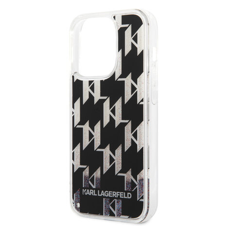 Karl Lagerfeld Karl Lagerfeld iPhone 14 Pro TPU Backcover - Liquid Glitter - Monogram - Zwart Karl Lagerfeld Karl Lagerfeld iPhone 14 Pro TPU Backcover - Liquid Glitter - Monogram - Zwart