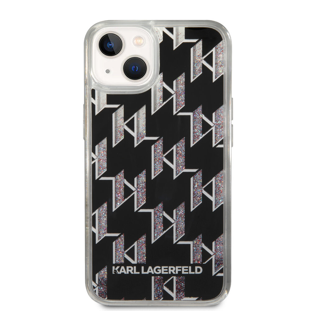Karl Lagerfeld Karl Lagerfeld iPhone 14 & 15 Plus TPU Backcover - Liquid Glitter - Monogram - Zwart Karl Lagerfeld Karl Lagerfeld iPhone 14 & 15 Plus TPU Backcover - Liquid Glitter - Monogram - Zwart