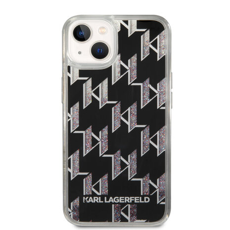 Karl Lagerfeld Karl Lagerfeld iPhone 14 & 15 Plus TPU Backcover - Liquid Glitter - Monogram - Zwart Karl Lagerfeld Karl Lagerfeld iPhone 14 & 15 Plus TPU Backcover - Liquid Glitter - Monogram - Zwart