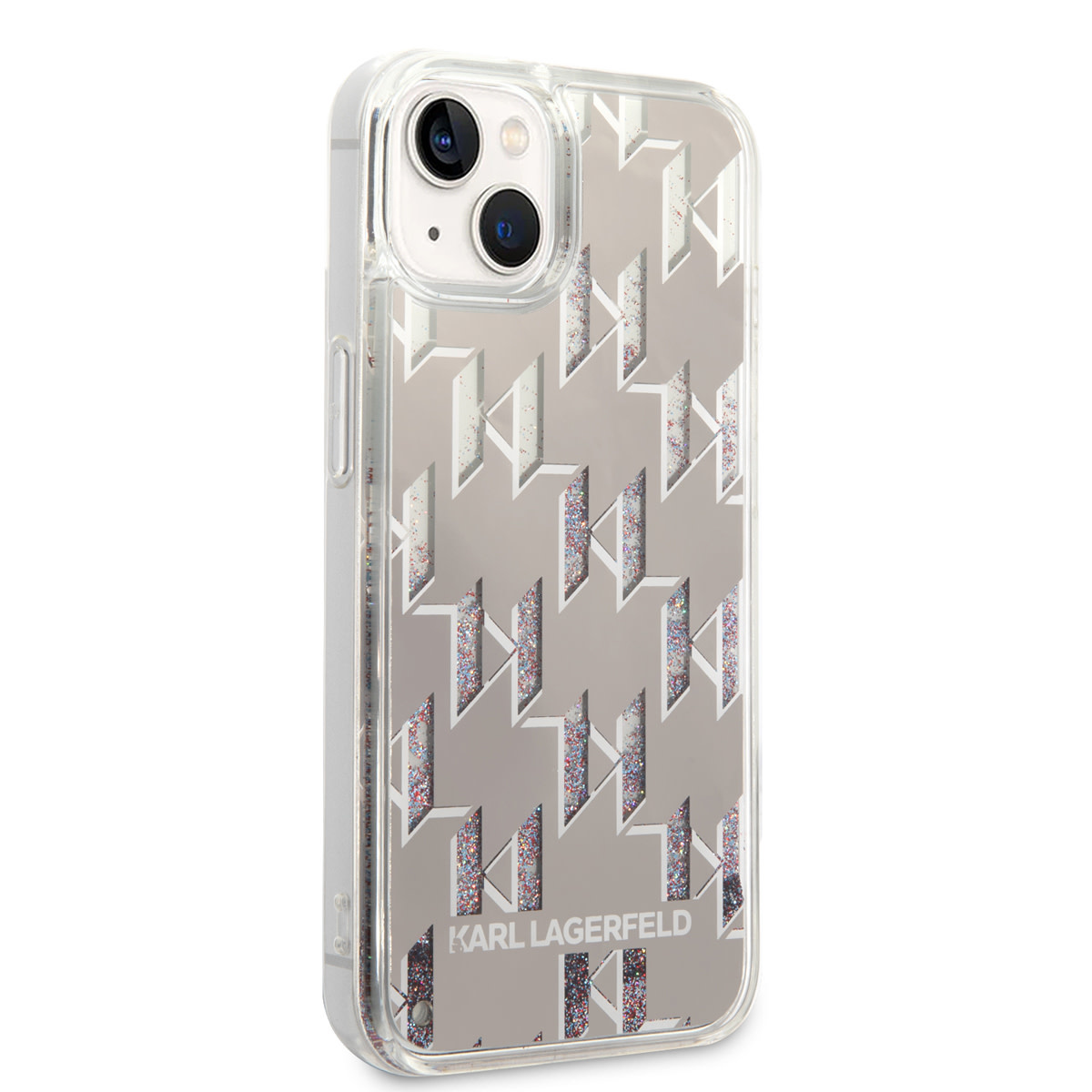 Karl Lagerfeld Karl Lagerfeld iPhone 14 & 15 Plus TPU Backcover - Liquid Glitter - Monogram - Zilver, foto 4 van 6