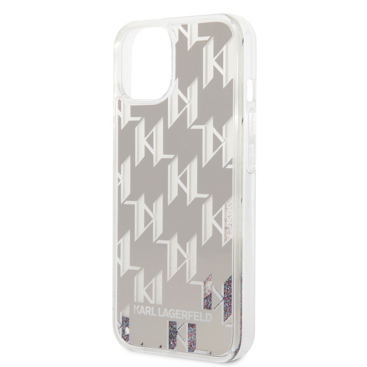 Karl Lagerfeld Karl Lagerfeld iPhone 14 & 15 Plus TPU Backcover - Liquid Glitter - Monogram - Zilver, foto 5 van 6