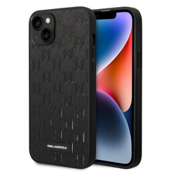 Karl Lagerfeld iPhone 14 & 15 Plus Hardcase-Ruckseite - Saffiano Leather - Metal Logo - Schwarz
