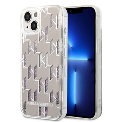 Karl Lagerfeld Coque arriere en TPU pour iPhone 14 & 13 - Liquid Glitter - Monogram - Argent