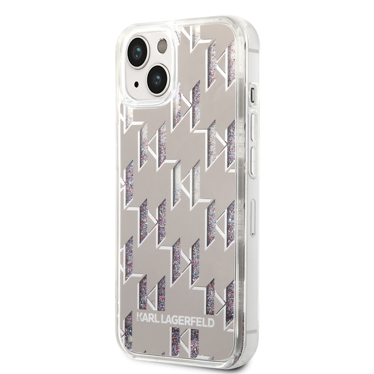 Karl Lagerfeld Karl Lagerfeld iPhone 14 & 13 TPU Backcover - Liquid Glitter - Monogram - Zilver, foto 2 van 6