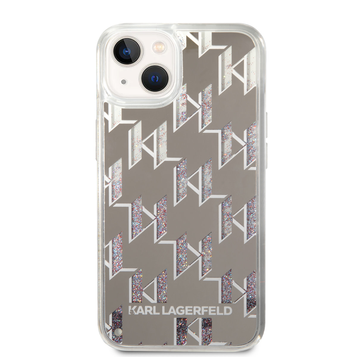 Karl Lagerfeld Karl Lagerfeld iPhone 14 & 13 TPU Backcover - Liquid Glitter - Monogram - Zilver, foto 3 van 6