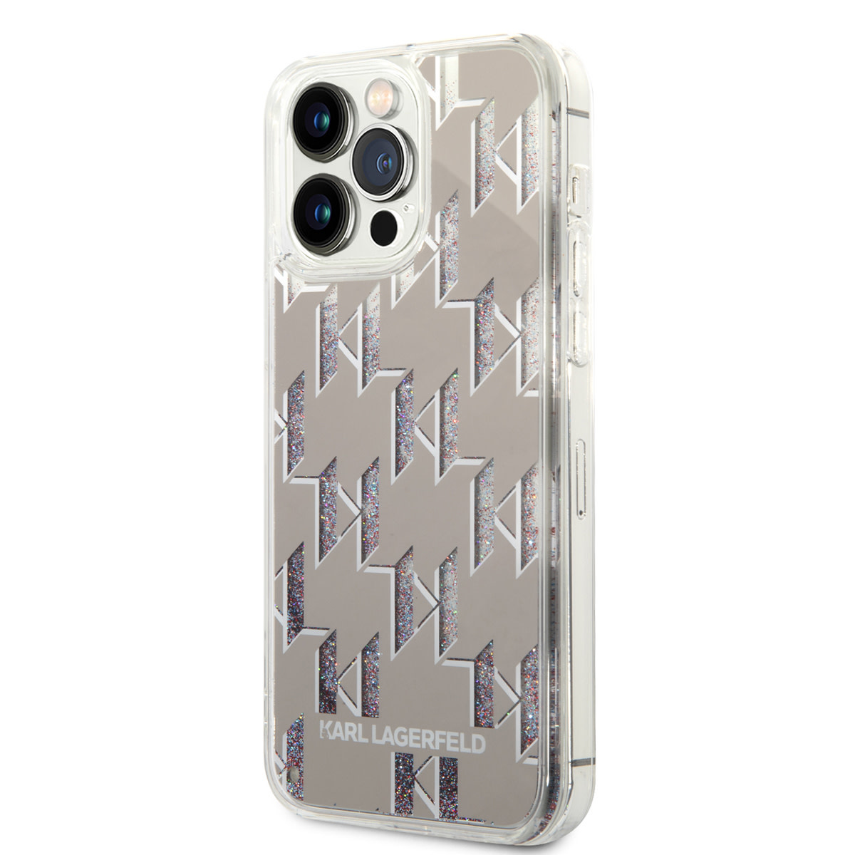 Karl Lagerfeld Karl Lagerfeld iPhone 14 Pro Max TPU Backcover - Liquid Glitter - Monogram - Zilver, foto 2 van 6