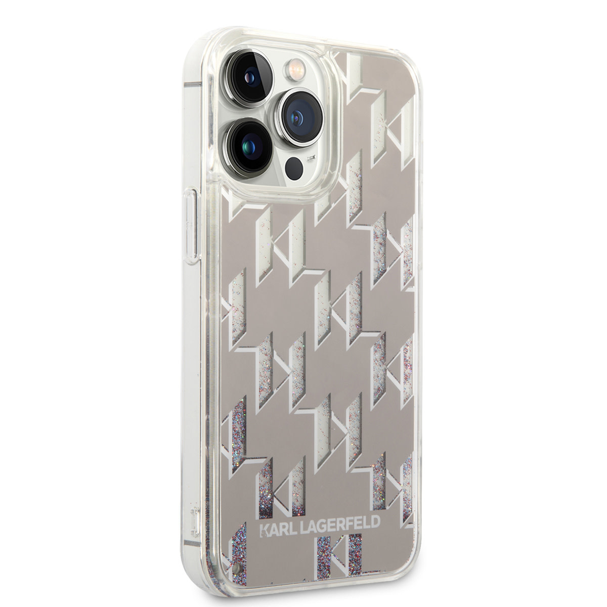 Karl Lagerfeld Karl Lagerfeld iPhone 14 Pro Max TPU Backcover - Liquid Glitter - Monogram - Zilver, foto 4 van 6