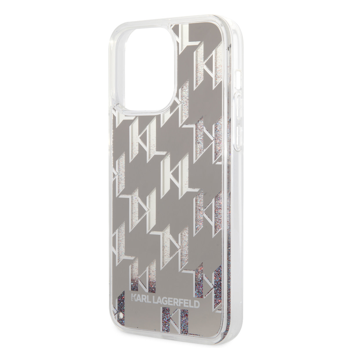 Karl Lagerfeld Karl Lagerfeld iPhone 14 Pro Max TPU Backcover - Liquid Glitter - Monogram - Zilver, foto 5 van 6